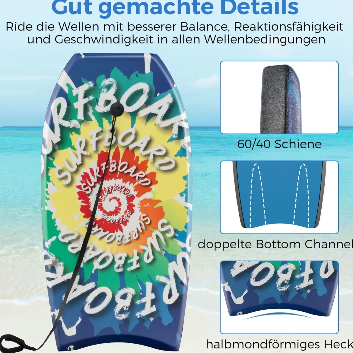 94 cm Langes Bodyboard für Kinder mit EPS Kern & XPE Deck & HDPE Unterseite Surfbrett Wirbelmuster