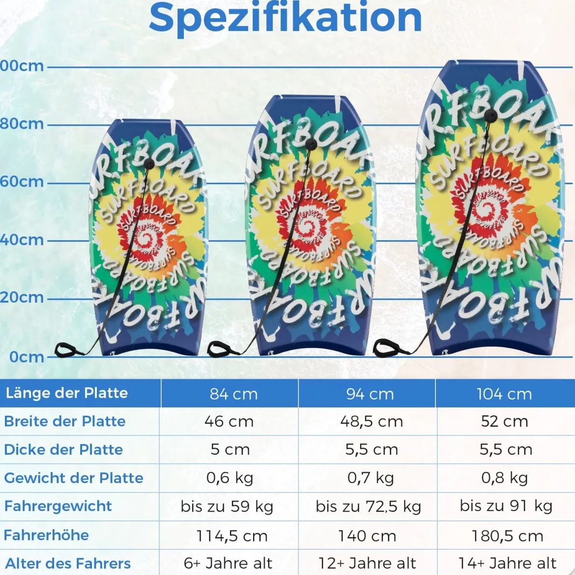 94 cm Langes Bodyboard für Kinder mit EPS Kern & XPE Deck & HDPE Unterseite Surfbrett Wirbelmuster