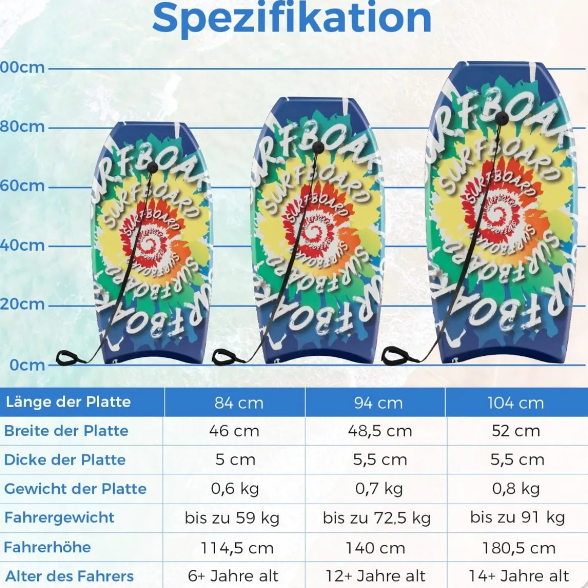 84 cm Langes Bodyboard für Kinder mit EPS Kern & XPE Deck & HDPE Unterseite Surfbrett Wirbelmuster
