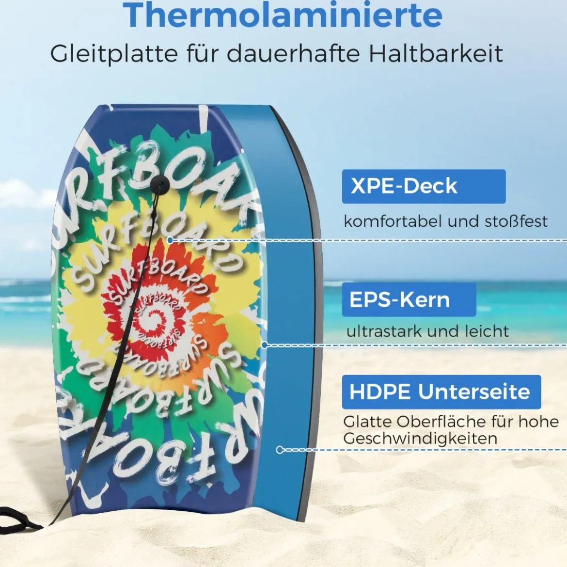 84 cm Langes Bodyboard für Kinder mit EPS Kern & XPE Deck & HDPE Unterseite Surfbrett Wirbelmuster