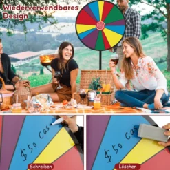 76 cm langes Gewinnspielrad höhenverstellbares Lotterierad mit Ständer beschreibbares Glücksrad