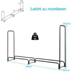 240 cm langes Holzregal zur Aufbewahrung von Brennholz Feuerholzständer aus Eisen Schwarz