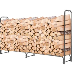 240 cm langes Holzregal zur Aufbewahrung von Brennholz Feuerholzständer aus Eisen Schwarz