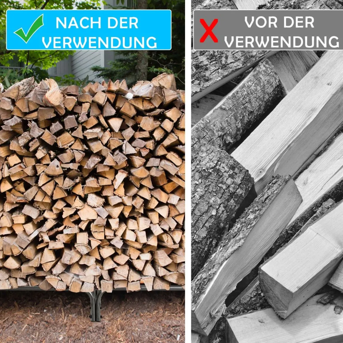 240 cm langes Holzregal zur Aufbewahrung von Brennholz Feuerholzständer aus Eisen Schwarz