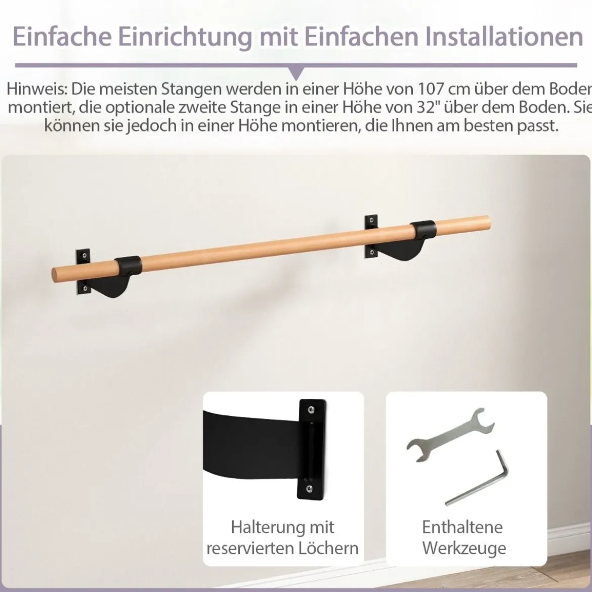 120 cm lange Tanzstange Wandmontierte Ballettstange Ballettausrüstung Fitnessstange mit fester Höhe