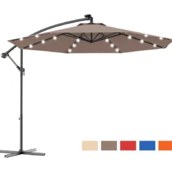 Ø 300cm LED Ampelschirm Sonnenschirm mit Solarlichtern Terrassenschirm für Garten Braun