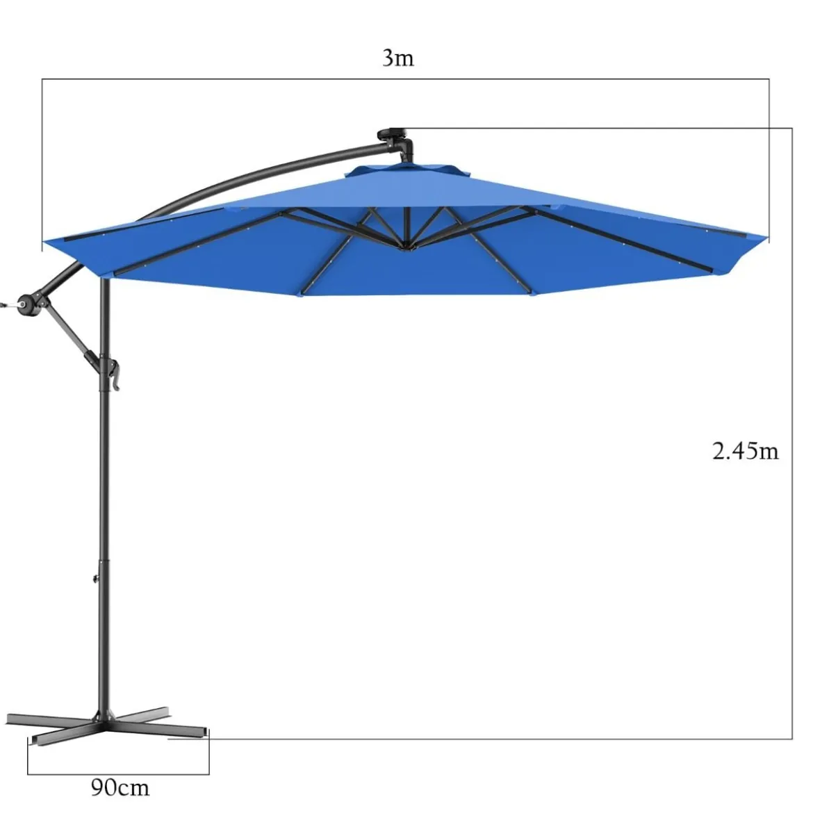 Ø 300cm LED Ampelschirm Sonnenschirm mit Solarlichtern Terrassenschirm für Garten Blau