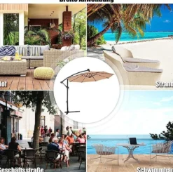 Ø 300cm LED Ampelschirm Strandschirm mit Solarlichtern Terrassenschirm für Garten Beige