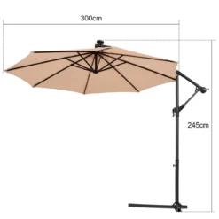 Ø 300cm LED Ampelschirm Strandschirm mit Solarlichtern Terrassenschirm für Garten Beige