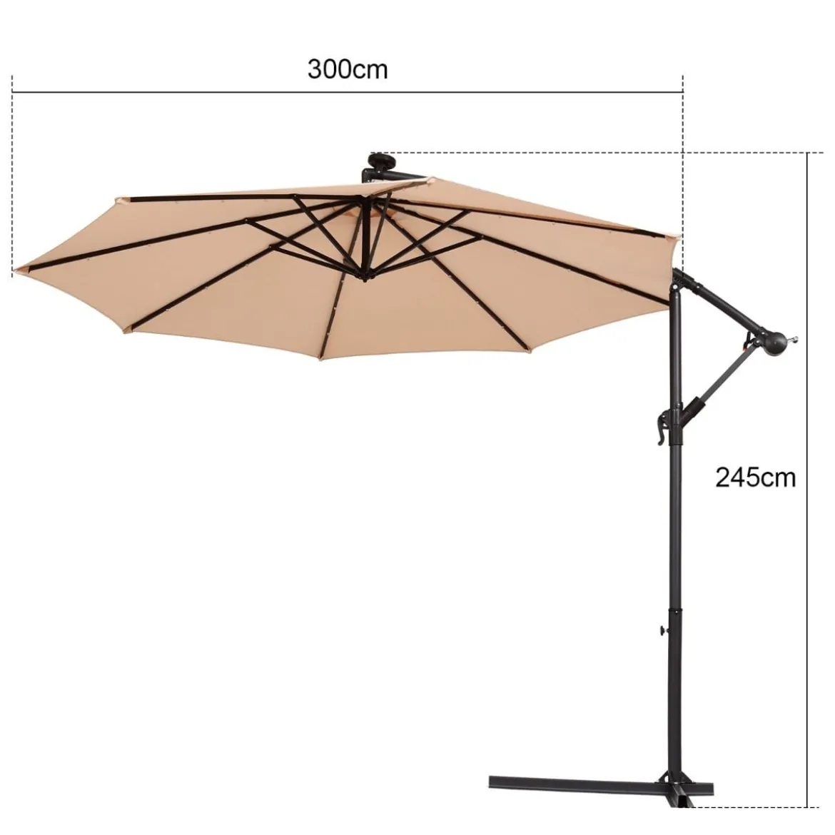 Ø 300cm LED Ampelschirm Strandschirm mit Solarlichtern Terrassenschirm für Garten Beige