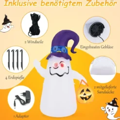 180CM LED Aufblasbarer Halloween-Geist mit Kürbis Outdoor Schreckliche Dekogeist Halloween Deko