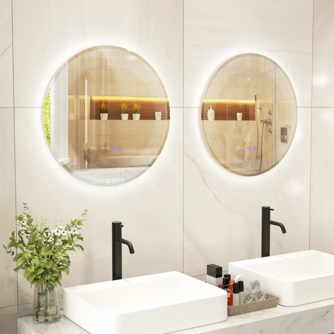 Ø 60 cm LED-Badezimmerspiegel mit 3-farbigen Lichtern & Touch-Schalter Kosmetikspiegel