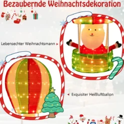 135 cm LED Heißluftballon Weihnachtsdeko mit Weihnachtsmann Weihnachtsballon