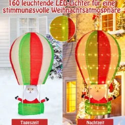 135 cm LED Heißluftballon Weihnachtsdeko mit Weihnachtsmann Weihnachtsballon