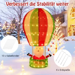 135 cm LED Heißluftballon Weihnachtsdeko mit Weihnachtsmann Weihnachtsballon