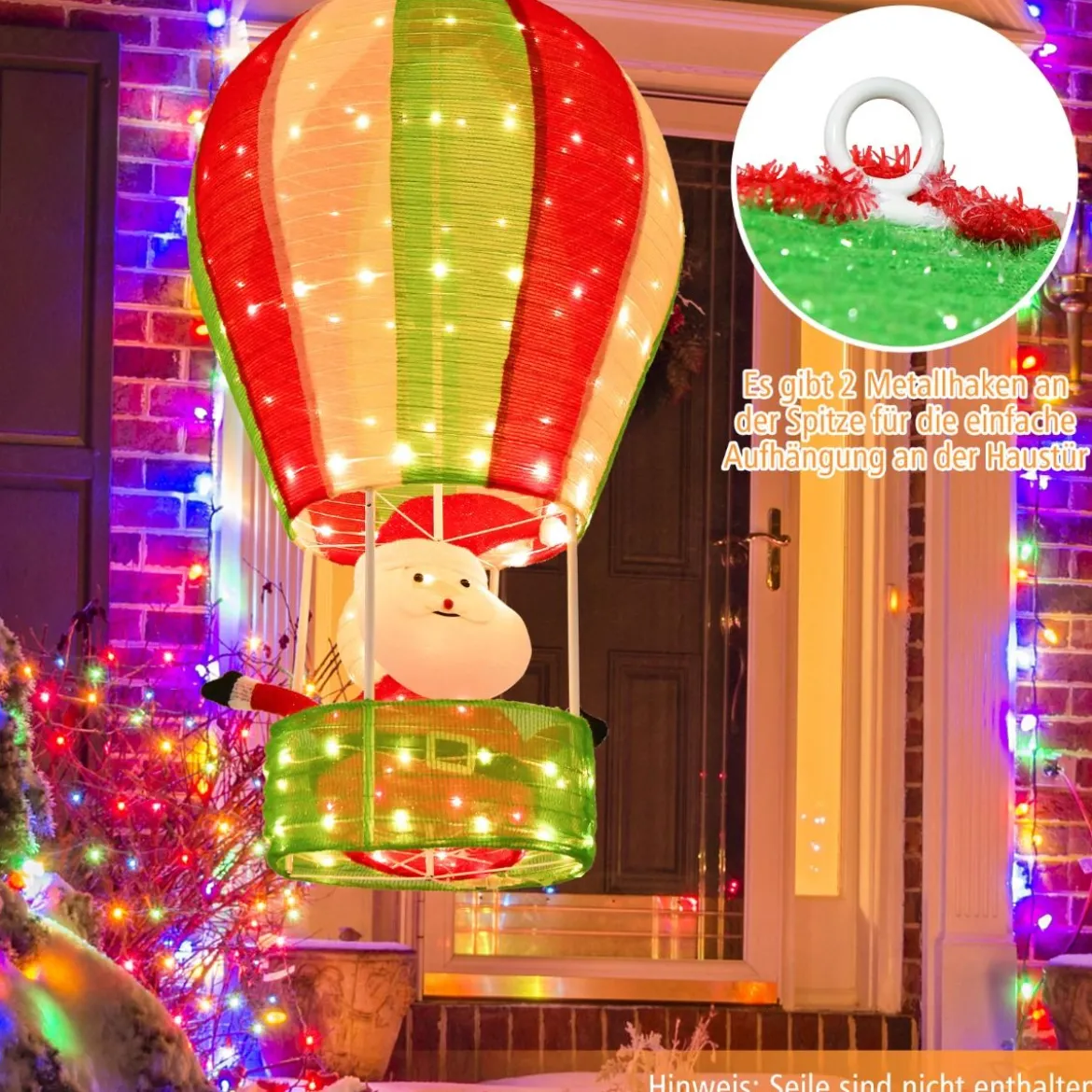 135 cm LED Heißluftballon Weihnachtsdeko mit Weihnachtsmann Weihnachtsballon