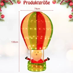 135 cm LED Heißluftballon Weihnachtsdeko mit Weihnachtsmann Weihnachtsballon