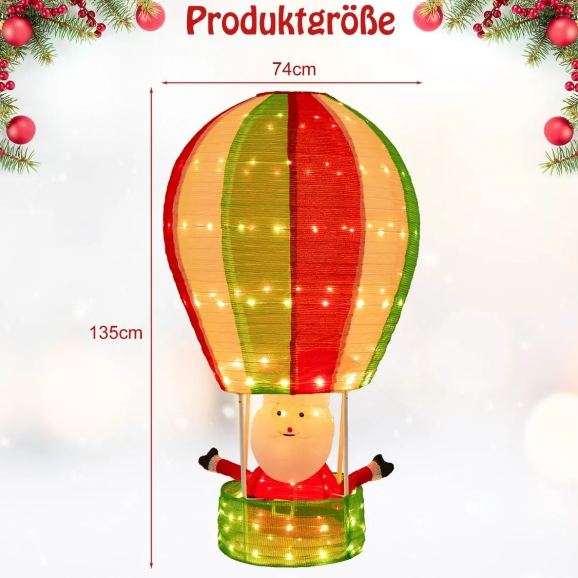 135 cm LED Heißluftballon Weihnachtsdeko mit Weihnachtsmann Weihnachtsballon