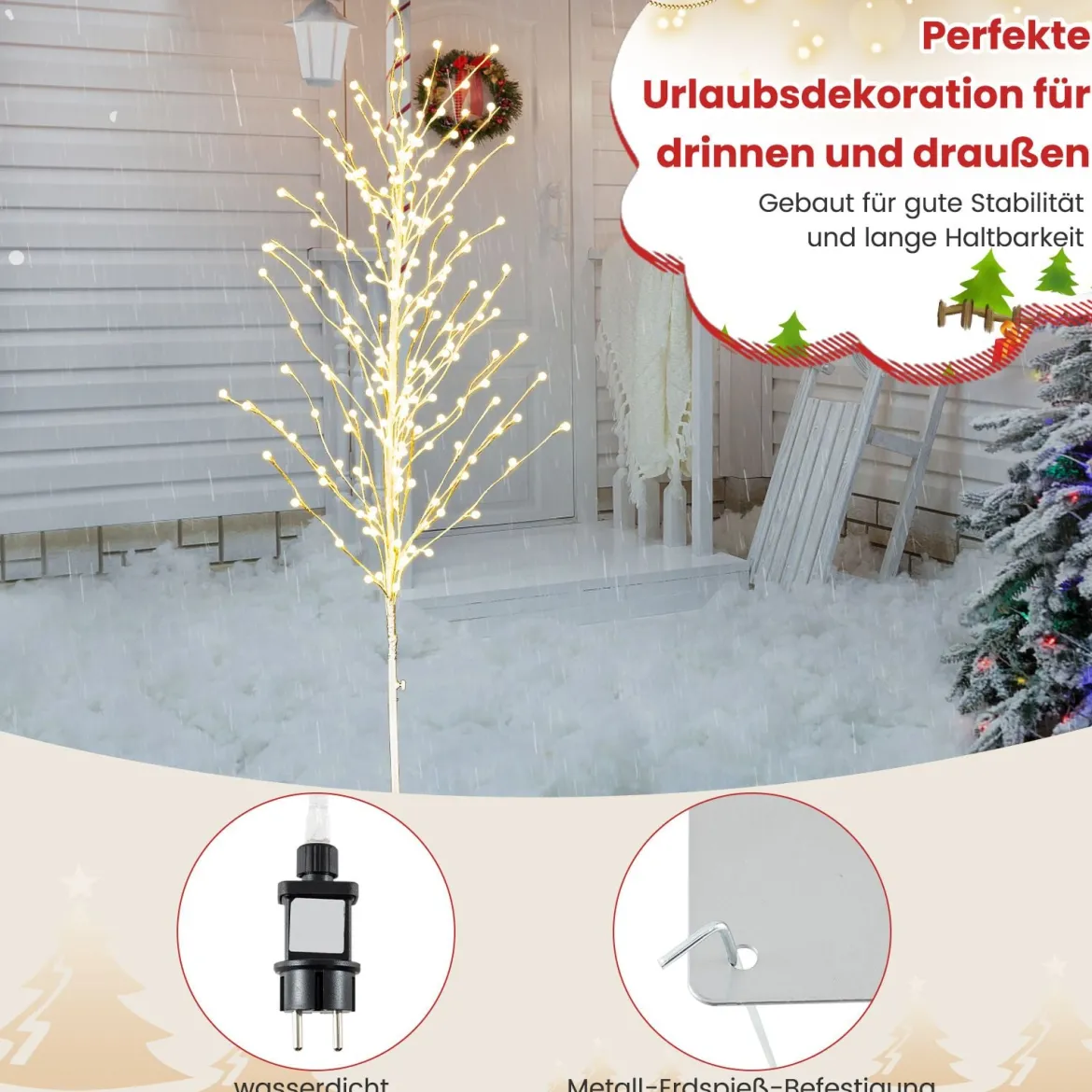 186 cm LED Lichterbaum Birkenbaum mit warmweißen LED-Leuchten künstlicher Weihnachtsbaum