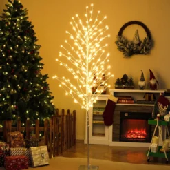 186 cm LED Lichterbaum Birkenbaum mit warmweißen LED-Leuchten künstlicher Weihnachtsbaum