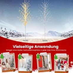 186 cm LED Lichterbaum Birkenbaum mit warmweißen LED-Leuchten künstlicher Weihnachtsbaum