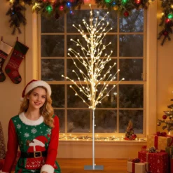 186 cm LED Lichterbaum Birkenbaum mit warmweißen LED-Leuchten künstlicher Weihnachtsbaum