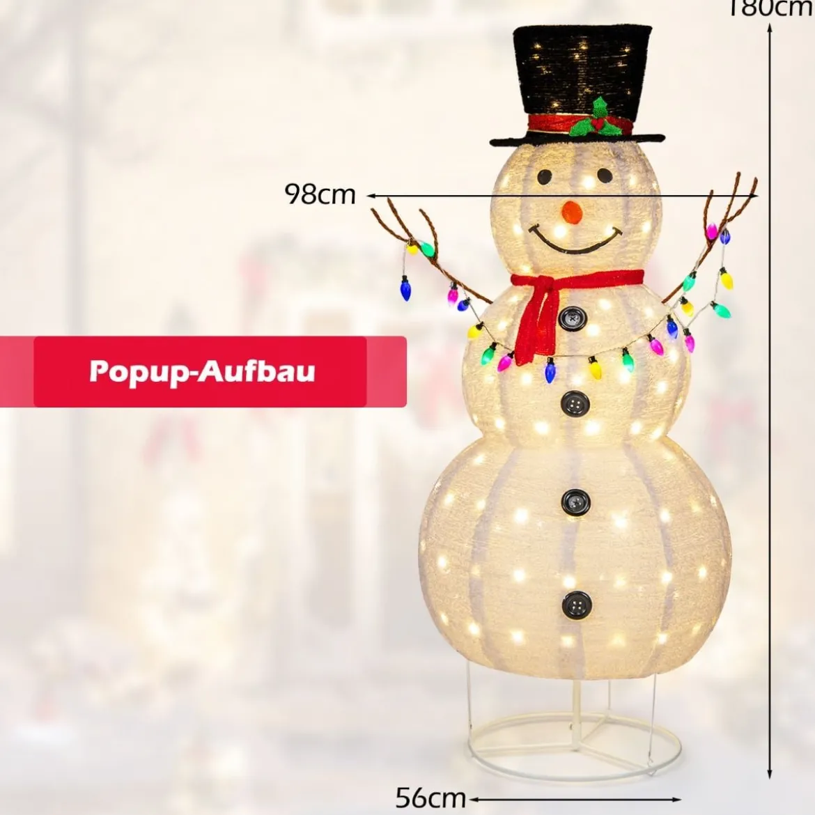 180 cm LED Schneemann beleuchtet Weihnachtsfigur mit 180 warmweißen LED- Lichern