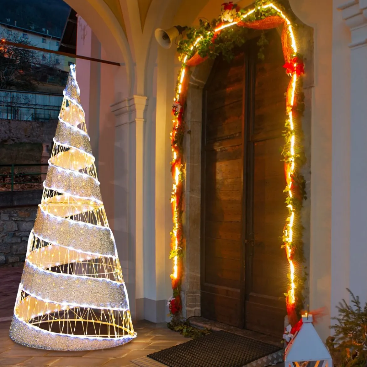 155 cm LED Weihnachtsbaum Kegelform mit Lichterkette & 300 Warmweißen & 250 Kaltweißen LEDs