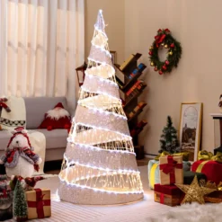 155 cm LED Weihnachtsbaum Kegelform mit Lichterkette & 300 Warmweißen & 250 Kaltweißen LEDs