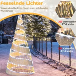 155 cm LED Weihnachtsbaum Kegelform mit Lichterkette & 300 Warmweißen & 250 Kaltweißen LEDs