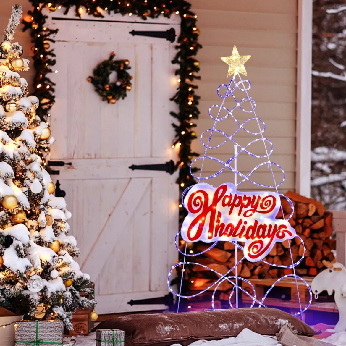 170cm LED Weihnachtsbaum mit Farbewechselnde Lichter & 6 Lichtmodi & Buchstaben & Stern