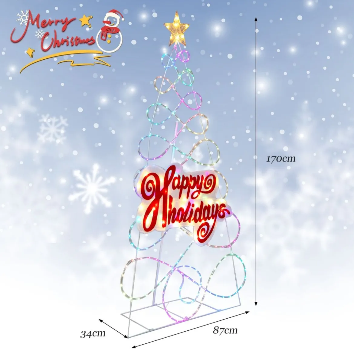 170cm LED Weihnachtsbaum mit Farbewechselnde Lichter & 6 Lichtmodi & Buchstaben & Stern