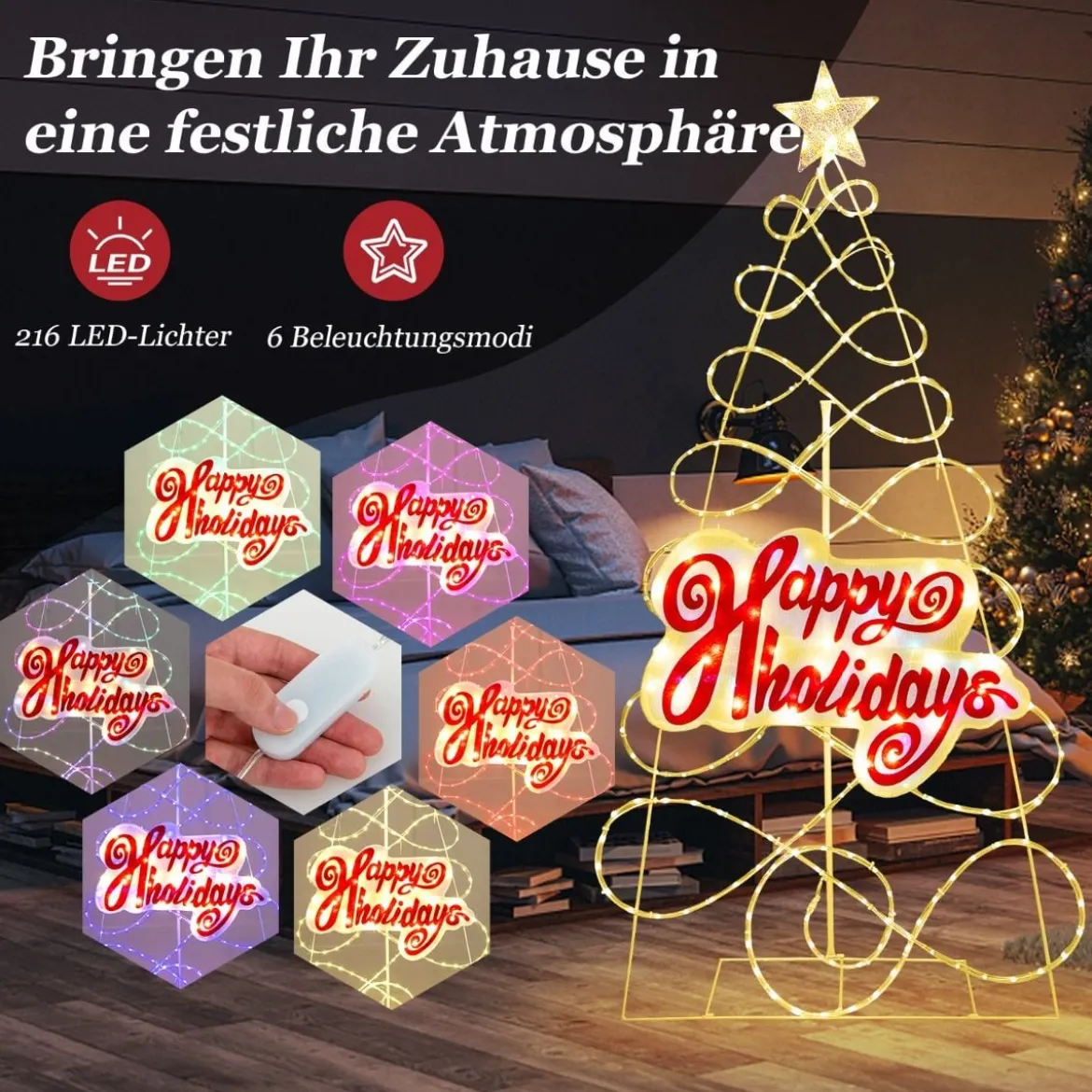170cm LED Weihnachtsbaum mit Farbewechselnde Lichter & 6 Lichtmodi & Buchstaben & Stern