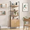 180cm Leiterregal mit Rattanschrank & 3 Ablagen & Metallrahmen Bücherregal Wandregal Standregal