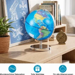 Ø 23 cm Leuchtglobus mit Metallsockel & Licht & Deutsche Geografische Karte & Sternbildkarte