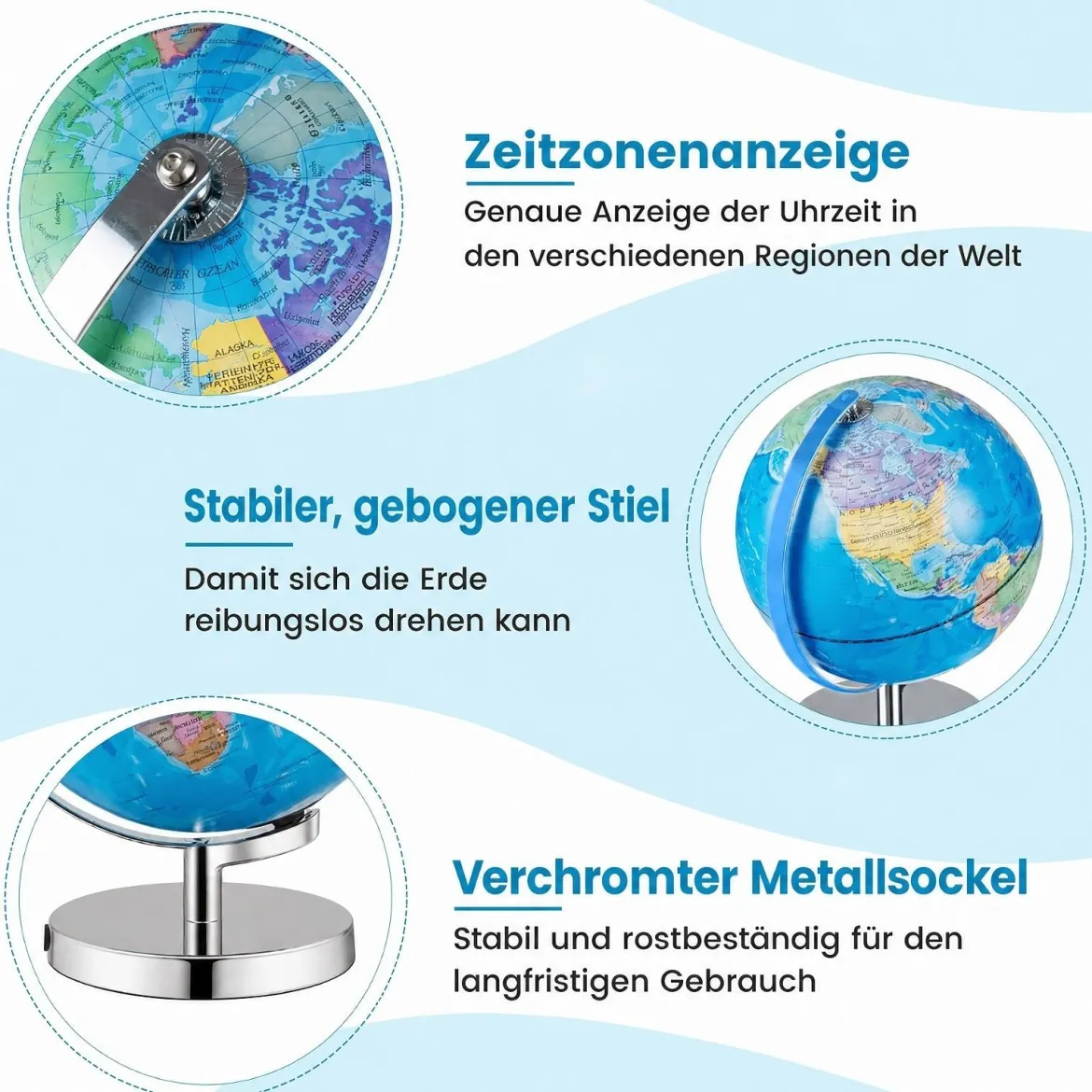 Ø 23 cm Leuchtglobus mit Metallsockel & Licht & Deutsche Geografische Karte & Sternbildkarte