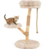 90 cm Massivholz Kratzbaum mit 3 Plüschsitzflächen Seil & Kratzpfosten Katzenbaum Katzenturm Beige