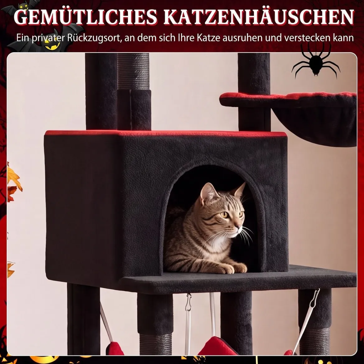 178 cm Mehrstöckiger Kratzbaum im Gothic Design mit Katzenhöhle 50 x 73 x 178 cm für Katzen