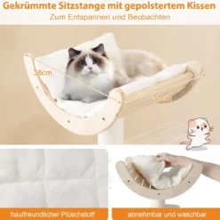 141cm mehrstufiger Kratzbaum Kletterturm Holz mit Katzenhöhle geschwungener Aussichtsplattform Natur