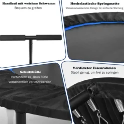 Ø 120 cm Mini Trampolin faltbar mit höhenverstellbarem Griff Blau + Schwarz