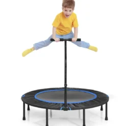 Ø 120 cm Mini Trampolin faltbar mit höhenverstellbarem Griff Blau + Schwarz