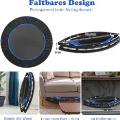 Ø 120 cm Mini Trampolin faltbar mit höhenverstellbarem Griff Blau + Schwarz
