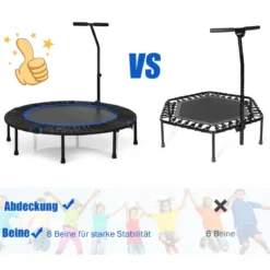 Ø 120 cm Mini Trampolin faltbar mit höhenverstellbarem Griff Blau + Schwarz