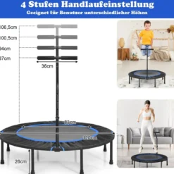 Ø 120 cm Mini Trampolin faltbar mit höhenverstellbarem Griff Blau + Schwarz