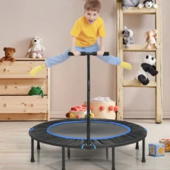 Ø 120 cm Mini Trampolin faltbar mit höhenverstellbarem Griff Blau + Schwarz