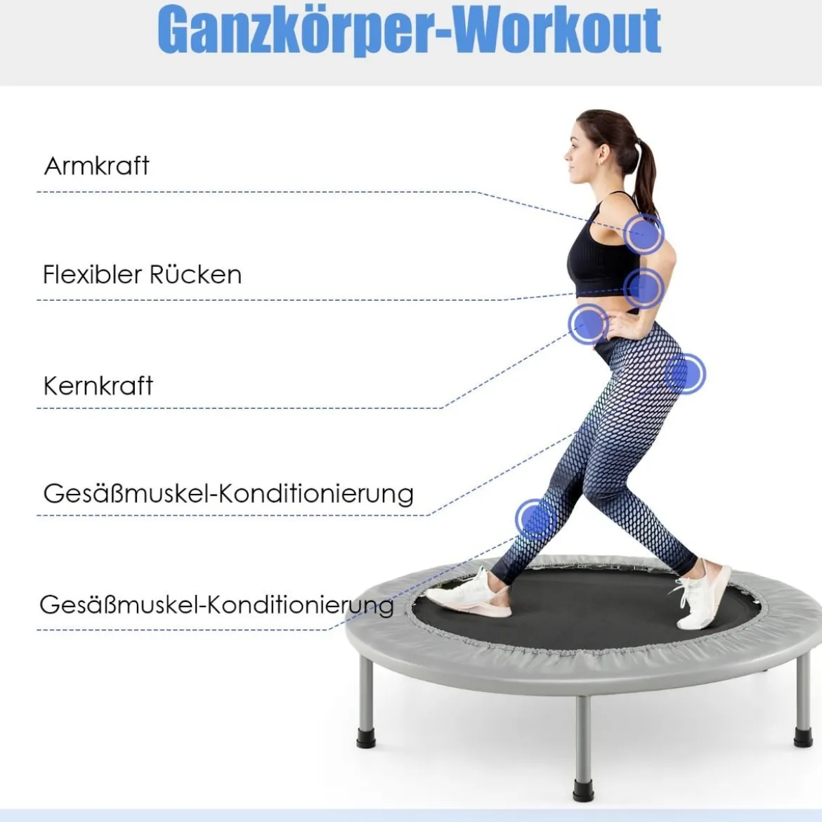 φ97cm Mini Trampolin Fitness Trampolin faltbar Kindertrampolin bis 150kg belastbar Grau