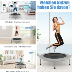 φ97cm Mini Trampolin Fitness Trampolin faltbar Kindertrampolin bis 150kg belastbar Grau