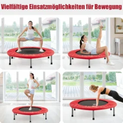 φ97cm Mini Trampolin Fitness Trampolin Faltbar Kindertrampolin bis 150kg Belastbar Rot