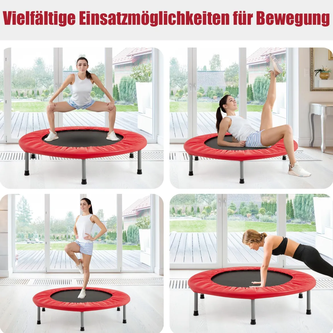 φ97cm Mini Trampolin Fitness Trampolin Faltbar Kindertrampolin bis 150kg Belastbar Rot