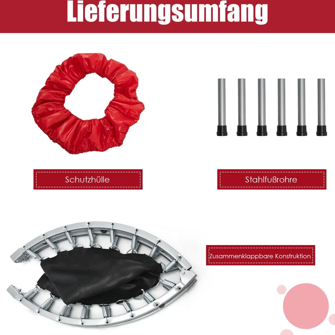 φ97cm Mini Trampolin Fitness Trampolin Faltbar Kindertrampolin bis 150kg Belastbar Rot